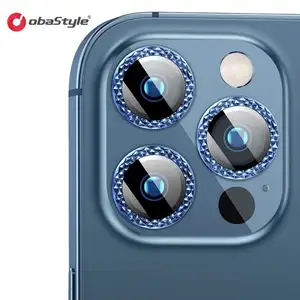 EU warehouse direct Shiny Powder Shiny Diamond 3d Texture Rear Lens Camera Metal Circle Glass Protector per Iphone 14 Pro Max