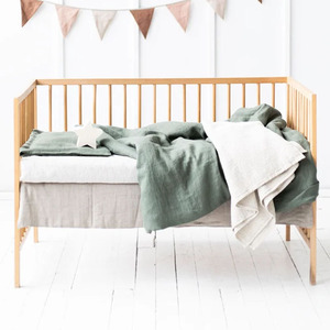 Set Sprei Bayi Organik Prancis 100% Linen Hijau Hutan Termasuk Sprei dan Sarung Selimut untuk Tempat Tidur Anak - Product Image 5