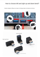 Adaptador USB 3.2 Macho a Hembra, Cable de Extensión con Ángulo Recto de 90 Grados, Conector para PC, Computadora de Escritorio y Portátil, 4 Tipos Incluidos