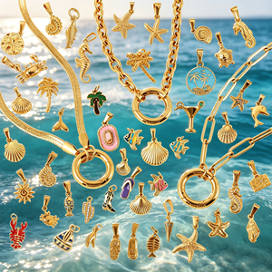 Breloques de plage imperméables |   Breloques en acier inoxydable plaqué or PVD 18 carats, motifs coquillages, étoiles de mer, tortues, homards, poissons et <span class=keywords><strong>soleil</strong></span>, pour la création de bijoux DIY - Product Image 1