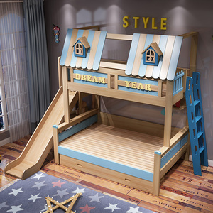 Holz-Kinderzimmermöbel: Hochbett im Burg-Stil mit Rutsche, Schubladen, Treppe, Schreibtisch und Regalen - Product Image 6