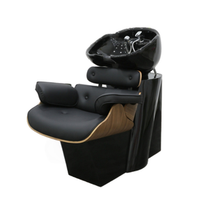 Fauteuil de lavage en cuir imperméable noir avec bac en céramique pour salon de coiffure et spa - Product Image 2