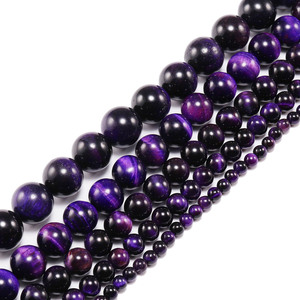 Perles Rondes en Œil de Tigre Violet Naturel, Accessoires de Bijoux en Pierre, Vente en Gros, Perles pour Bracelets DIY, Perles Détachées - Product Image 5