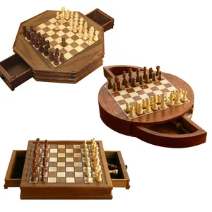 12.8 "x 12.8" từ gỗ cờ vua thiết lập với 2 được xây dựng trong lưu trữ ngăn kéo 2 Tiền Thưởng thêm nữ hoàng quà tặng bao bì staunton cờ vua mảnh