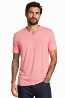 T-shirt col en V pour homme, manches courtes, vert menthe uni, coupe classique, tricot lisse, personnalisable, vente en gros