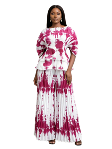 Ensemble de costume plissé Miyake - Ensemble deux pièces long pour femmes européennes grandes tailles - Ensemble de pantalon décontracté respirant - Product Image 1