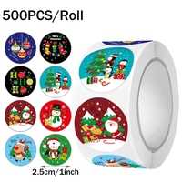 Usine directe 500 pièces autocollants de conception de noël rouleau mignon auto-adhésif cadeau décoration étiquettes rondes