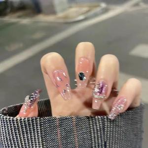 Faux ongles à la mode française à vendre, avec dégradé caramel, strass scintillants pour femmes, amovibles et réutilisables - Product Image 2