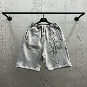 Pantalones Cortos Deportivos Grises para Hombre, Bordado de Letras Cursivas, Estilo Urbano, Cintura Elástica, Holgados, Casuales, de Algodón, para Verano - Product Image 4