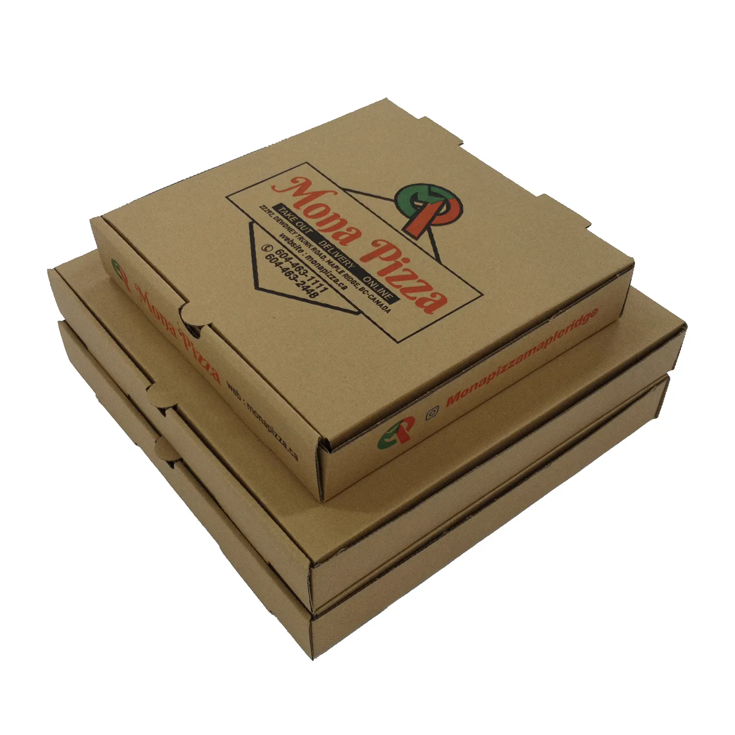 50er-Paket Pizza-Schachtel 4-farbiger Druck heiße und frische Pizza braune Farbe (8 Zoll x 8 Zoll)