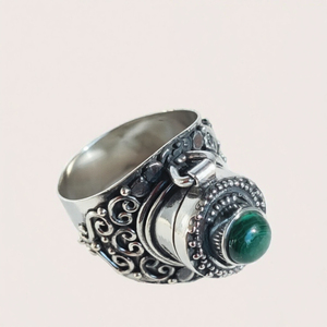 Anillo de Cóctel Vintage de Plata 925 con Bisel de Piedra Natural Verde, Unisex, para Uso Diario - Product Image 2