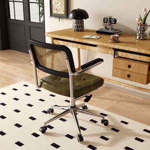 Modern <strong>Retro</strong> Swivel <strong>Desk</strong> <strong>Chair</strong> for Home Office Adjustable Height Backrest with Rattan Mesh Design Fabric Computer Writing <strong>Chair</strong> - Product Image 3