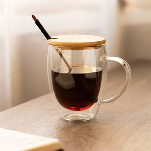 Tasse à café en verre à double paroi avec poignée, isolation thermique, pour usage domestique, couleur unie, vaisselle pour adultes - Product Image 2