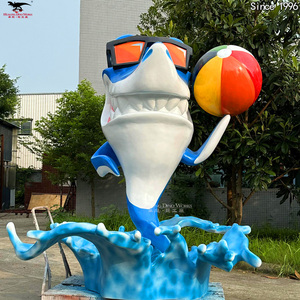 Modelo de Tiburón de Dibujos Animados en Fibra de Vidrio Personalizado para Parque Temático, Material de Resina de Fibra de Vidrio - Product Image 3