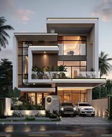 Villa de luxe avec double garage et piscine, maison préfabriquée utilisant des murs composites et une structure en acier léger