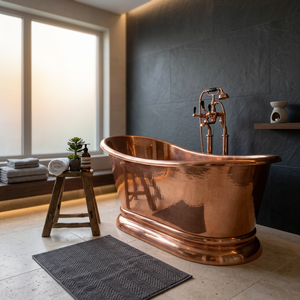 Baignoire autoportante ovale en cuivre, baignoire à poser pour salle de bain, hôtel, villa - Artisanat indien - Product Image 4