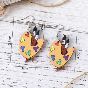 Pendientes de madera, regalo del Día del maestro, colgante de paleta de pinceles para estudiantes de arte, pendientes de doble cara para mujeres Uionen 1100 - Product Image 2