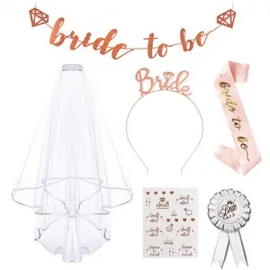 Addio al nubilato decorazioni per feste oro rosa Glitter set doccia nuziale forniture sposa per essere fascia diadema velo sposa tribù tatuaggio