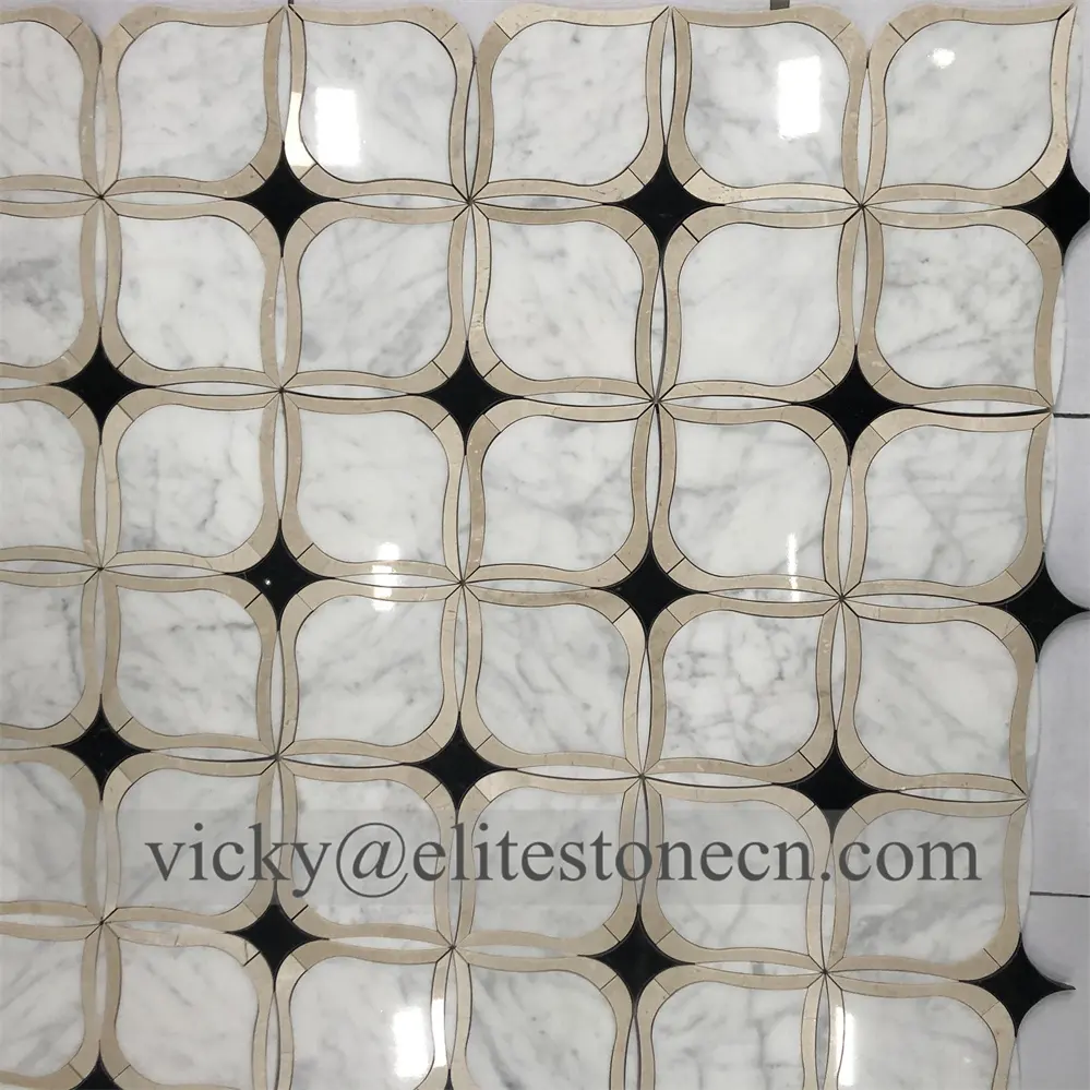 Marble Fish Scale Fan Shape Mosaic Tile Polished Waterjet Marble Mosaic, Kitchen Backsplash Bathroom Tile
