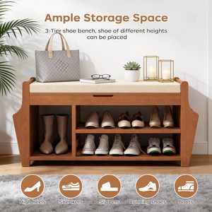SENYU Wood <b>Shoe</b> <b>Bench</b> with Cushion <b>Storage</b> 2 Tier Entryway Organizer Modern Furniture for Home Living Room - Product Image 4