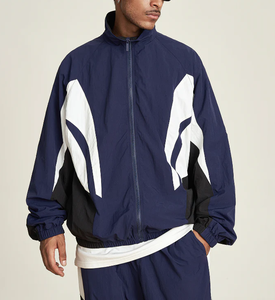 Maßgefertigte Leichte <span class=keywords><strong>Patchwork</strong></span> 100% Recycelte Polyester Reißverschluss Übergroße Sport-Renn-Windjacke für Herren - Product Image 1