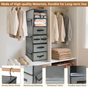 6-Layer Non Woven Hanging Closet Organizer with Foldable Drawers Collapsible Wardrobe Storage Shelves for Clothe Sweater Handbag - Product Image 2