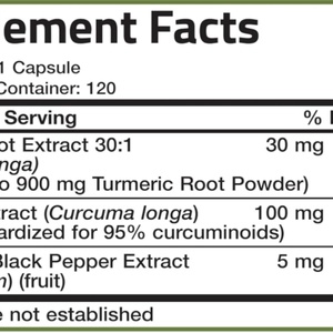 Curcumine de curcuma de haute puissance BioPerine 95% Curcuminoïdes standardisés Poivre noir Soutien articulaire Extrait végétal en flacon - Product Image 2