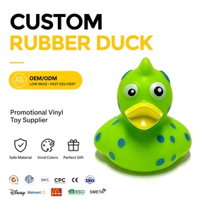 Jouet promotionnel personnalisé en plastique, unisexe, sonore, lesté, flottant, en forme d'animal, assortiment de canards noirs imprimés à pois vibrants - Product Image 1