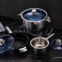 Ensemble de casseroles en acier inoxydable, cuisinière à induction, batterie de cuisine antiadhésive, vente en gros avec couvercle