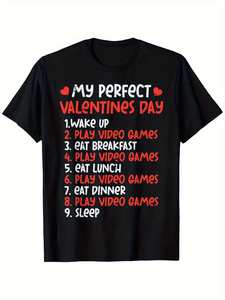 Camiseta divertida con diseño de lista de tareas del videojuego del Día de San Valentín, informal, de manga corta, 100% algodón, con diseño estampado en la parte delantera - Product Image 1