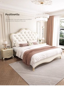 Cama doble moderna y sencilla de 1,8 m, cama de nube de lujo ligera de madera maciza de estilo americano, color crema, estilo francés para cama maestra con funda - Product Image 4