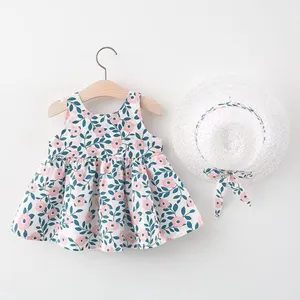 Summer Baby Dress For Girl Birthday Dress Flower Print Toddler Set Sleeveless Princess Bow Plaid Party Baby Beach Dress