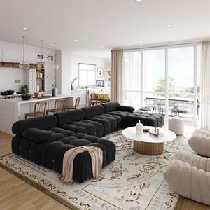 Juego de Sofás Modulares Seccionales VOXHOME para Sala de Estar, Diseño Mario Bellini, Estilo Nórdico Moderno en Forma de L de 3, 4, 5, 6 y 7 Plazas en Terciopelo Negro - Product Image 3