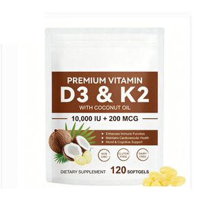 Cápsulas de Gel Suave de Vitamina D3 10000 UI y K2 200mcg para Adultos con Aceite de Coco para la Absorción de Calcio y el Apoyo Inmunológico - Product Image 1