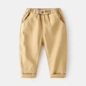 2024 модные повседневные эластичные однотонные хлопковые брюки для мальчиков
