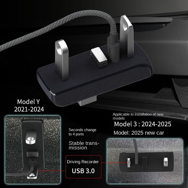 USB 3.0 Expansion Dock Hub for Tesla Model 3/Y Compatible with 2024-2025 Model 3 & 2021-2025 Model Y Switches