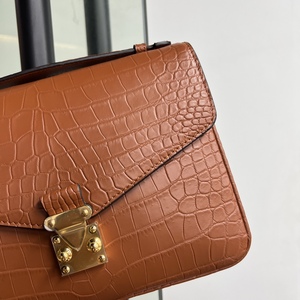 Sac à main à rabat en cuir de crocodile 100% brun avec fermeture à fermoir doré, sac à bandoulière classique pour femme, usage quotidien - Product Image 6