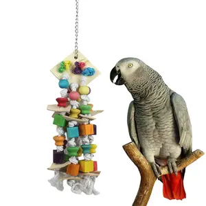Mainan Gigit ayunan burung bayan hewan peliharaan blok kayu alami mainan kandang burung bayan untuk burung bayan sedang besar