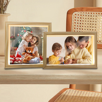 Lampe cadeau de décoration, cadre lumineux carré en bois, lumière nocturne en acrylique USB, cadre photo LED, interrupteur variateur