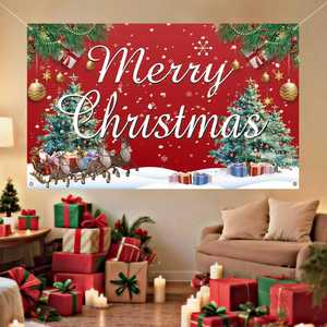 Custom Printed Christmas Polyester <b>Banner</b> High Quality Waterproof for Home Shop Outdoor Mall Party Festival Decoration - Product Image 1