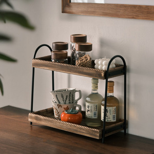 Étagère de rangement de bureau à double couche en bois massif et fer forgé Yawangfu, organisateur multi-usages pour cosmétiques, salle de bain, cuisine - Product Image 2