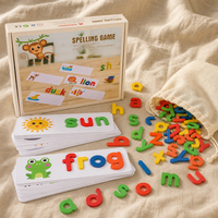 Juego de deletreo de madera para niños, tarjetas de memoria con letras del alfabeto, palabras visuales, aprendizaje Montessori, juguete educativo temprano para niños