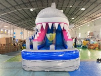 Toboggan aquatique géant à thème requin, piscine à jets d'eau, pour rassemblements et événements communautaires, toboggan gonflable à double voie