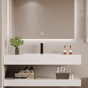 Pure White Modern Water Resistant Sintered Stone Double Layer Seamless Integrated Ceramic Basin Wall <b>Mounted</b> Hotel Bathroom - Product Image 2