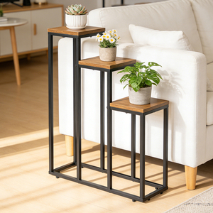 Support à plantes en métal et bois à 3 niveaux, support de pot de fleurs d'angle haut, étagère de présentation verticale pour salon, balcon, patio, jardin - Product Image 4