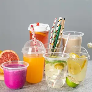 Koude Drank Uw Logo Print Bubble Tea U-Vorm Plastic Doorzichtige 95Mm 32 Oz Plastic Bups Met Deksels Stro