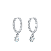 Boucles d'oreilles créoles populaires en argent sterling 925 avec pendentif cercle en zircon et diamant simulé, vente en gros