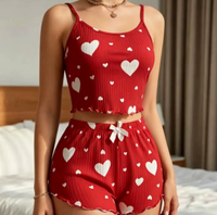 Ensemble de pyjama Annshine pour femme, motif imprimé Sweet Love, short à bretelles, séchage rapide, doux