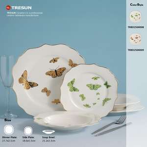 Assiette à dessert écologique en porcelaine fine Style classique rose violet bleu orange gris vague ensemble de dîner en porcelaine fine - Product Image 5