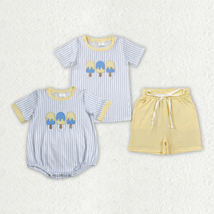 Conjuntos de Dos Piezas de Verano para Niños, Camiseta con Bordado de Rayas para Bebés, Conjunto de Ropa Corta - Product Image 1